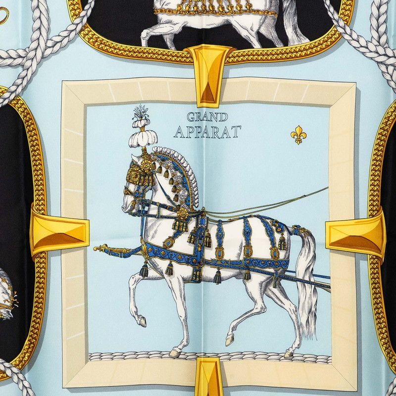 Hermes Carre 90 Grand Apparat Dressed Up Horse Scarf Large Black Blue Silk — view 3