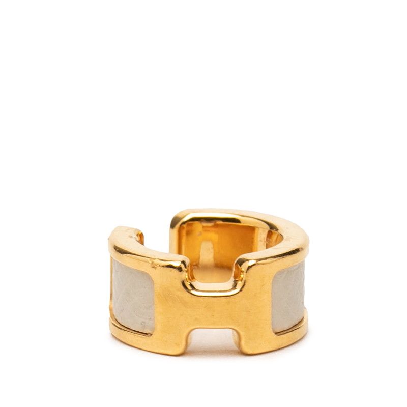 Hermes Olympe PM Ear Gold White Leather Plated 1- Earring