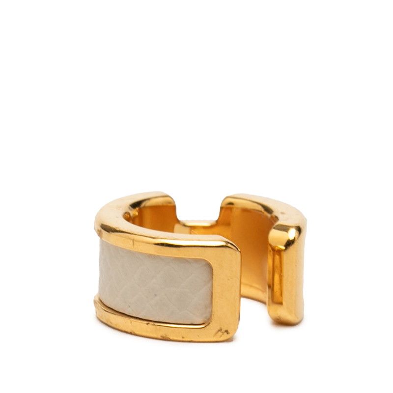 Hermes Olympe PM Ear Gold White Leather Plated 1- Earring — view 3