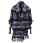 Loewe Mohair Wool Blend Scarf Check Jacket Blue 32