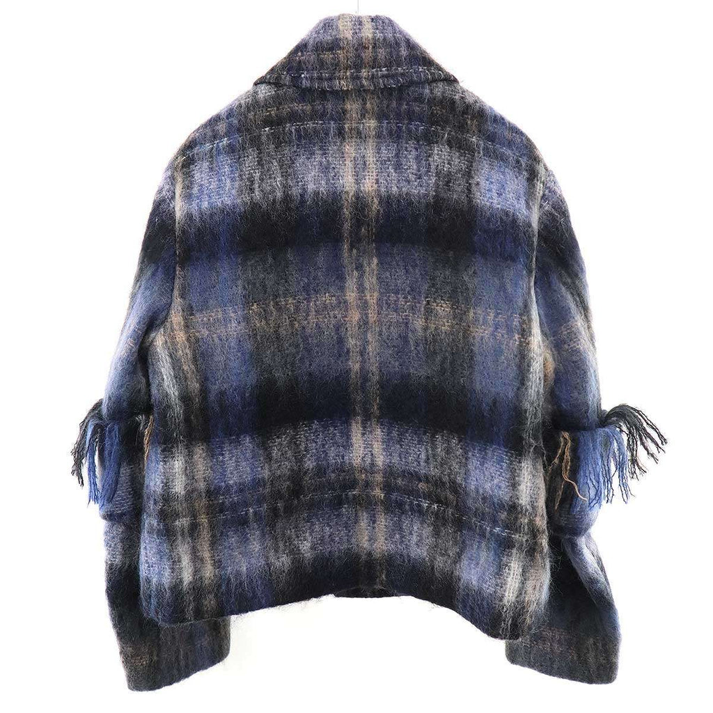 Loewe Mohair Wool Blend Scarf Check Jacket Blue 32 — view 3