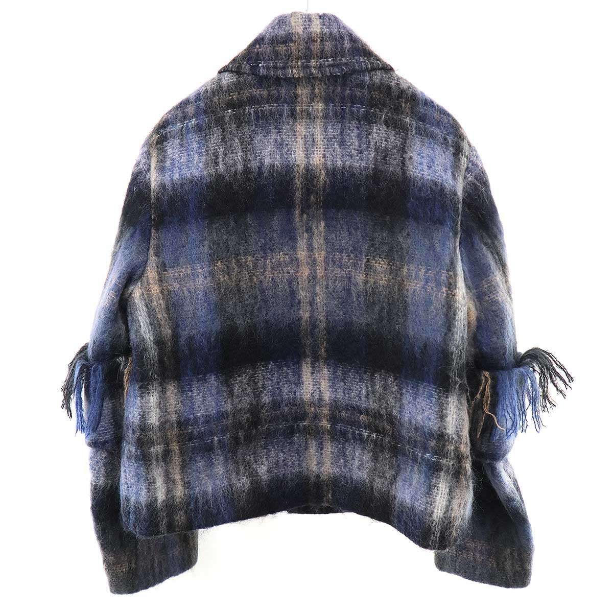 Loewe Mohair Wool Blend Scarf Check Jacket Blue 32 — view 3