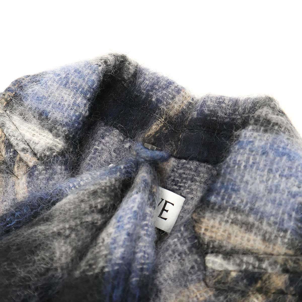 Loewe Mohair Wool Blend Scarf Check Jacket Blue 32 — view 9