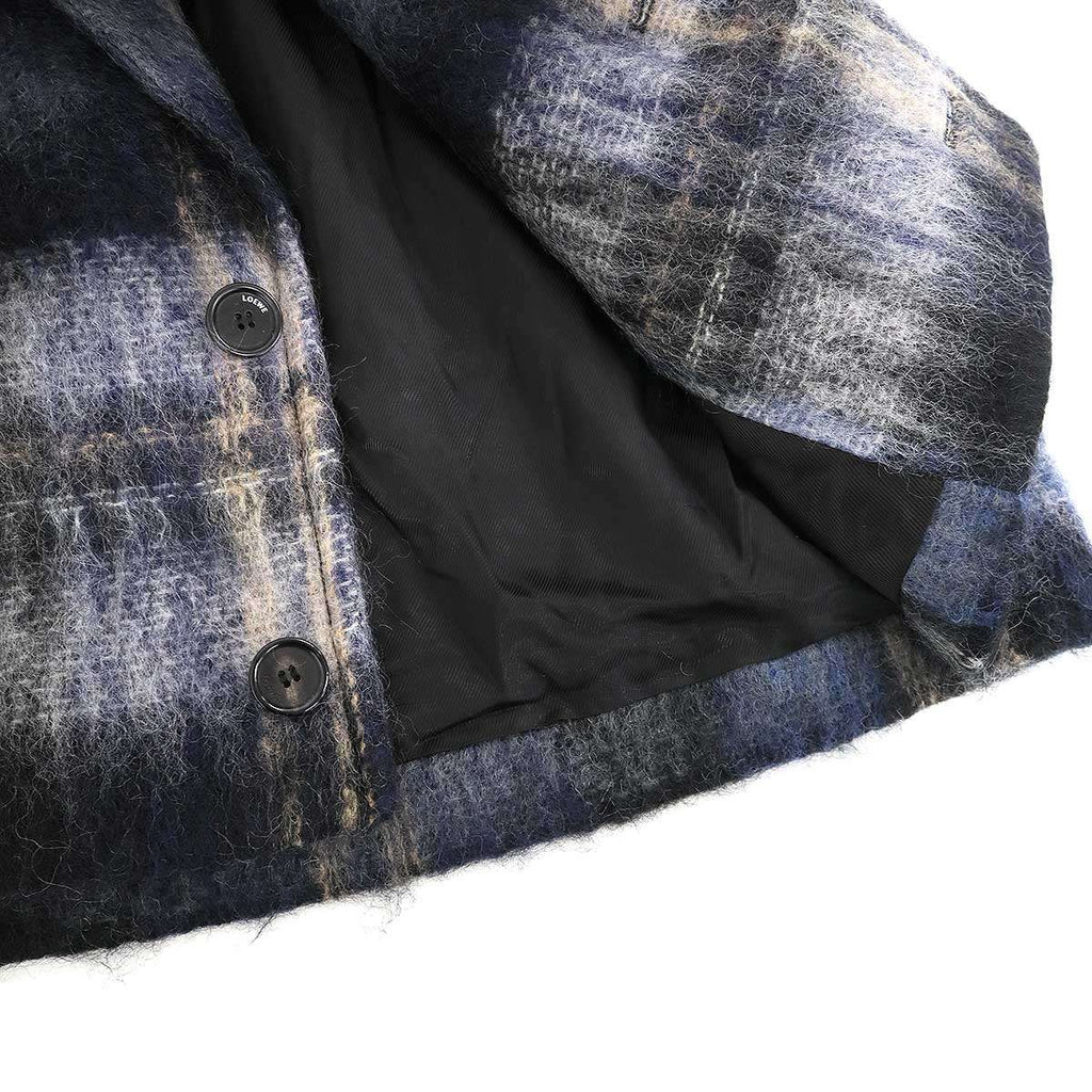 Loewe Mohair Wool Blend Scarf Check Jacket Blue 32 — view 8