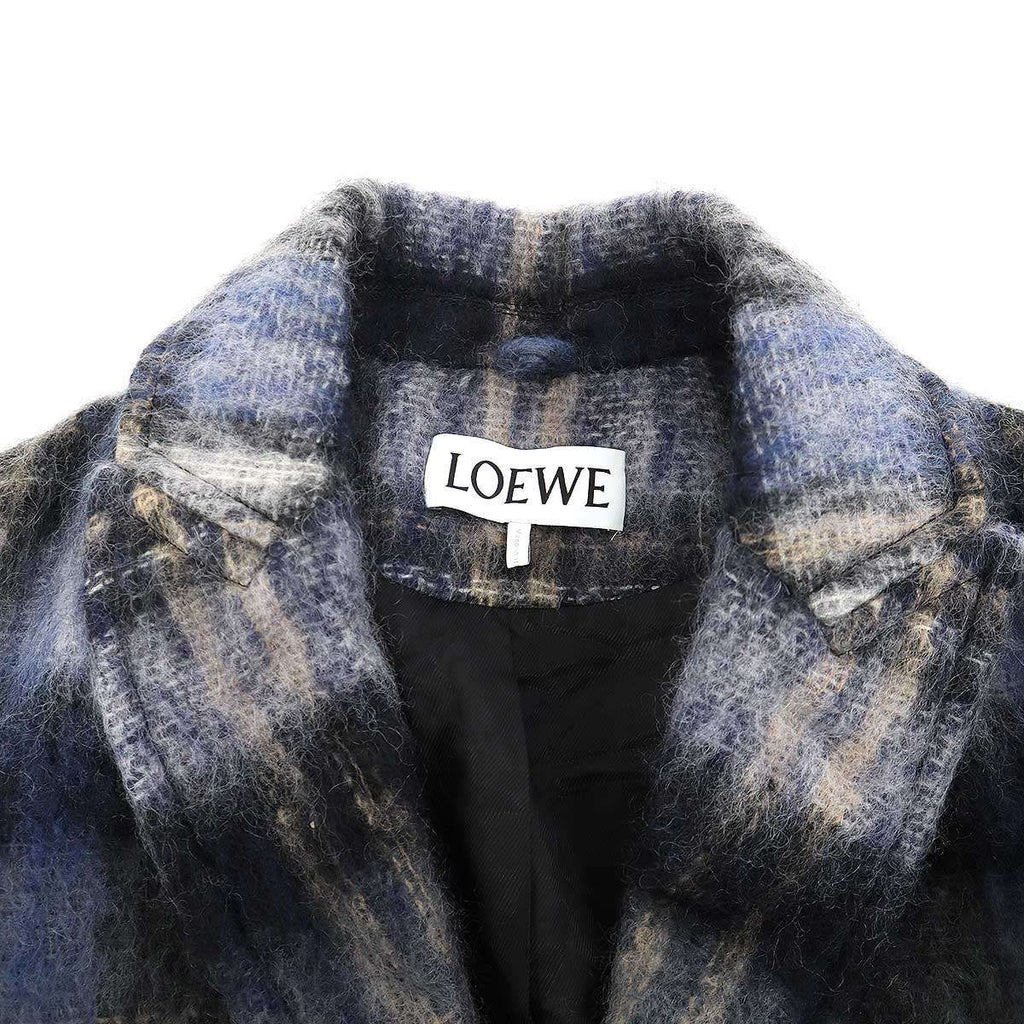 Loewe Mohair Wool Blend Scarf Check Jacket Blue 32 — view 6