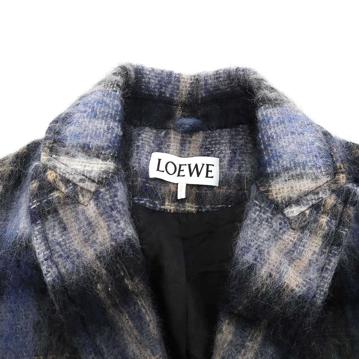 Loewe Mohair Wool Blend Scarf Check Jacket Blue 32 — view 6