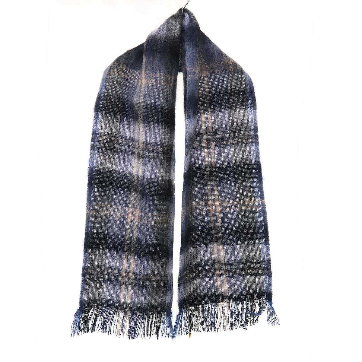 Loewe Mohair Wool Blend Scarf Check Jacket Blue 32 — view 4