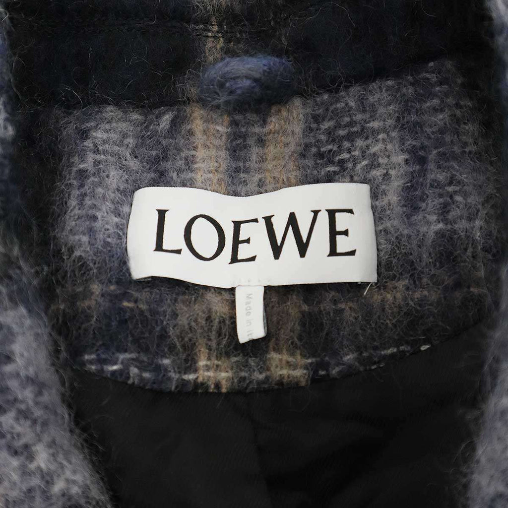 Loewe Mohair Wool Blend Scarf Check Jacket Blue 32 — view 5