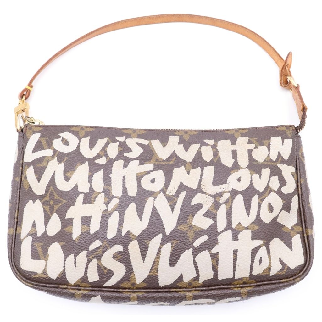 Louis Vuitton Monogram Graffiti Pochette Brown White Handbag