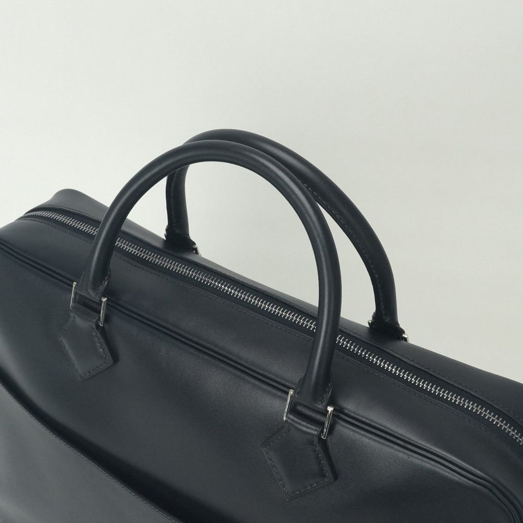 Hermes Plume Dog 38 Tote Box Calf Blue Indigo Blueindigo Navy Silver Handbag — view 4