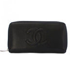 Chanel Wallet Caviar Leather CC Logo Zip Around Black