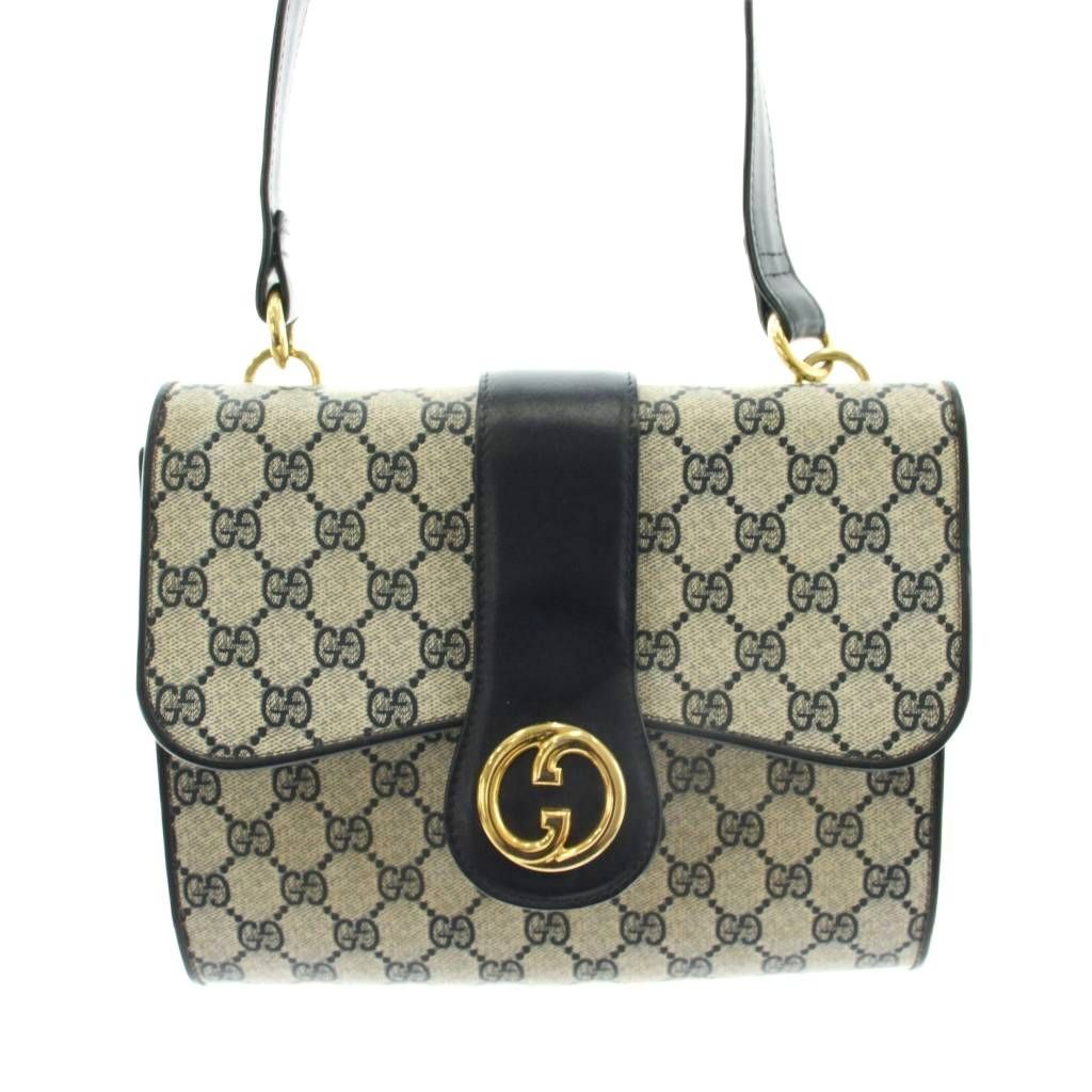 Gucci GG Supreme Interlocking Shoulder Bag Leather White Navy — view 6