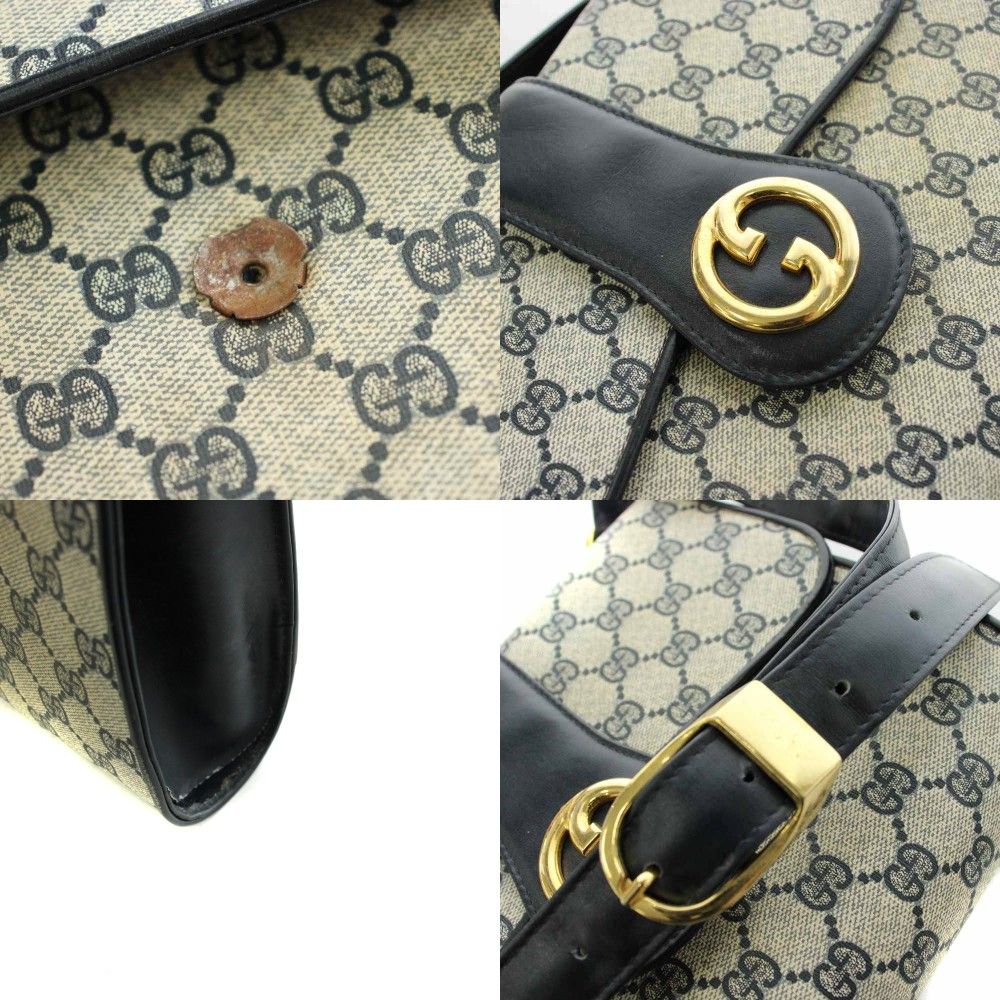 Gucci GG Supreme Interlocking Shoulder Bag Leather White Navy — view 9