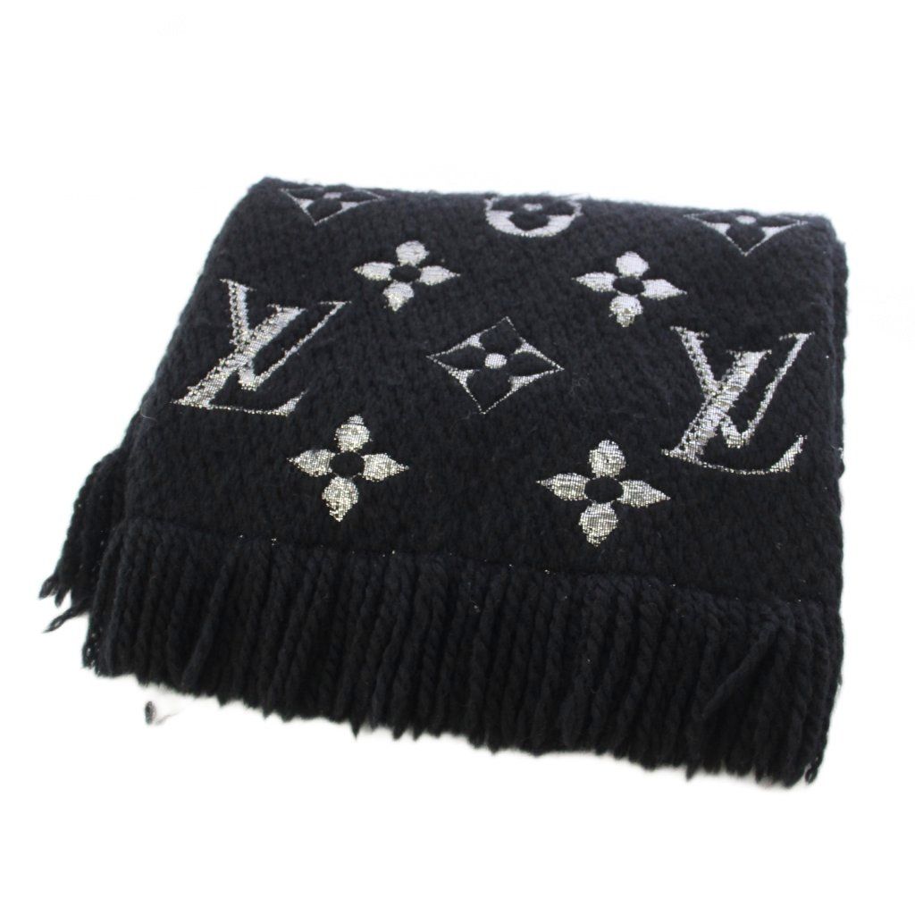 Louis Vuitton Echarpe Logo Mania Shine Monogram Scarf Black Silver TK — view 2