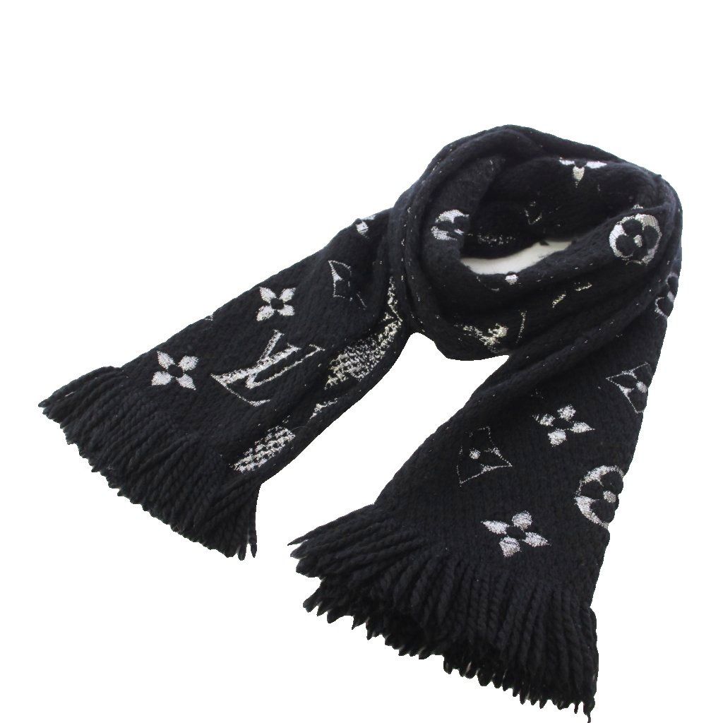 Louis Vuitton Echarpe Logo Mania Shine Monogram Scarf Black Silver TK