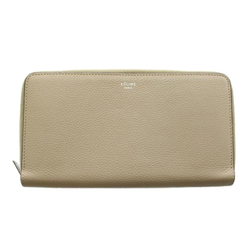 Celine Wallet Zip Around Coin Purse Leather Beige
