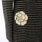 Chanel Chesterfield Long Border Pattern Camellia Silk Black White YT Shoulder — view 7