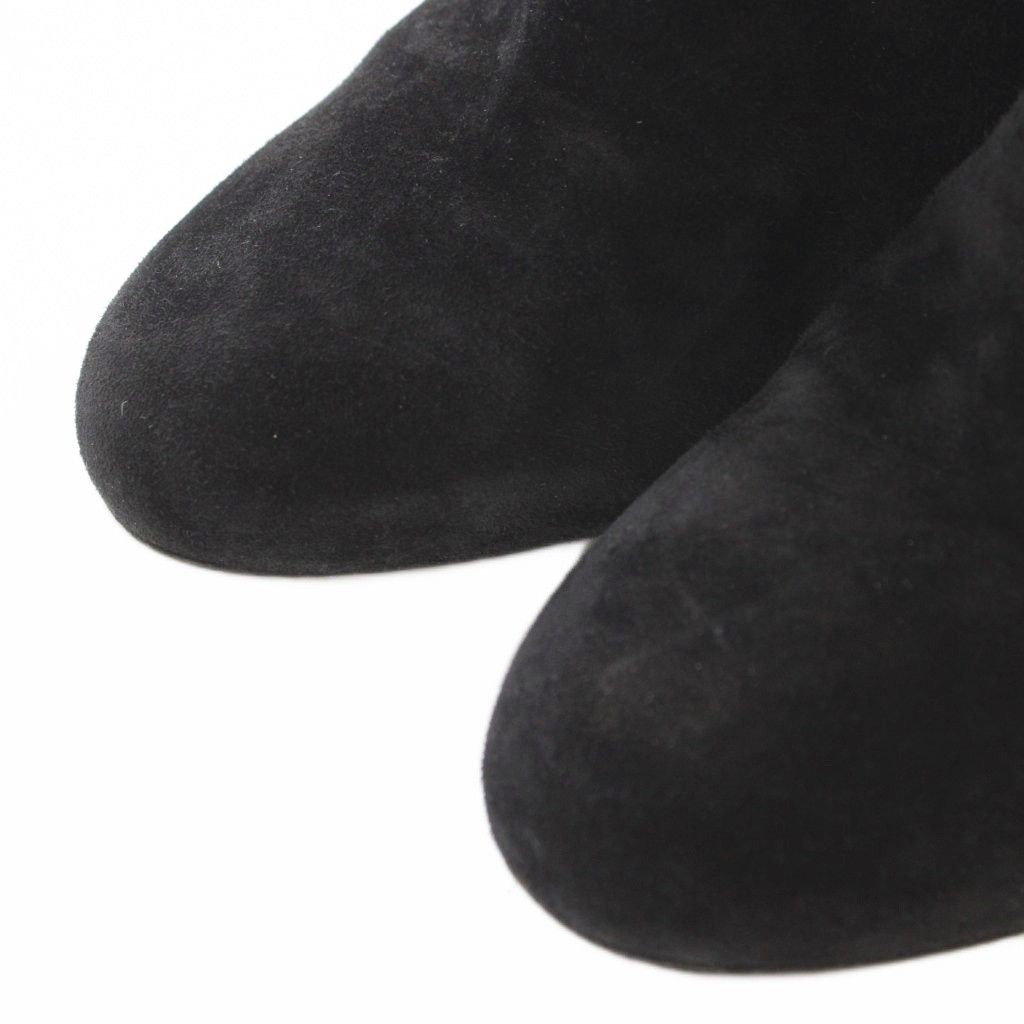 Chanel Short Boots Shoes 37.5 Black Suede Leather CC Logo RI — view 3
