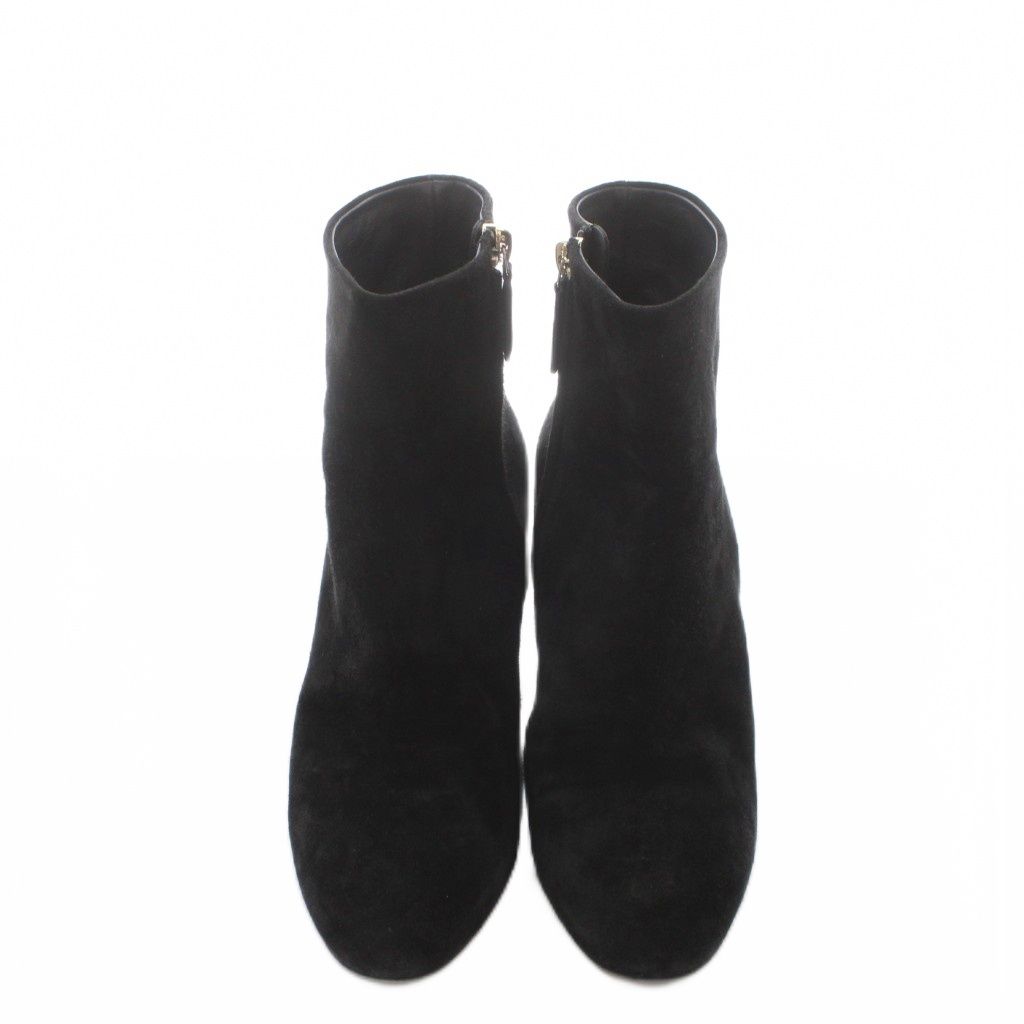 Chanel Short Boots Shoes 37.5 Black Suede Leather CC Logo RI — view 6