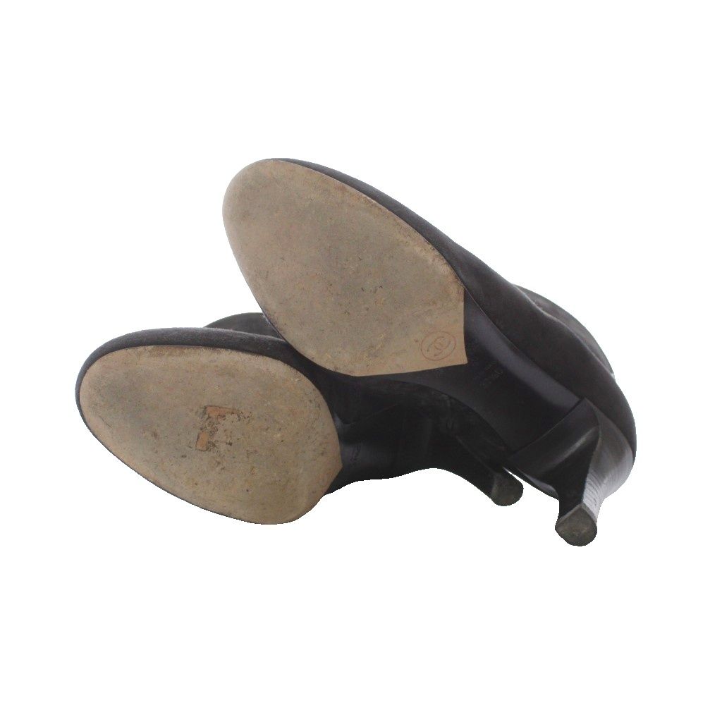 Chanel Short Boots Shoes 37.5 Black Suede Leather CC Logo RI — view 5