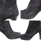 Chanel Short Boots Shoes 37.5 Black Suede Leather CC Logo RI — view 9