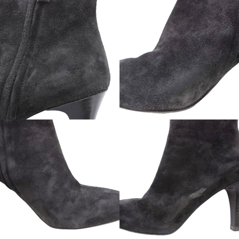 Chanel Short Boots Shoes 37.5 Black Suede Leather CC Logo RI — view 9