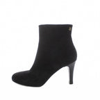 Chanel Short Boots Shoes 37.5 Black Suede Leather CC Logo RI