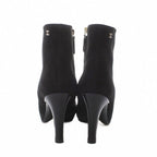 Chanel Short Boots Shoes 37.5 Black Suede Leather CC Logo RI — view 4