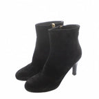 Chanel Short Boots Shoes 37.5 Black Suede Leather CC Logo RI — view 2