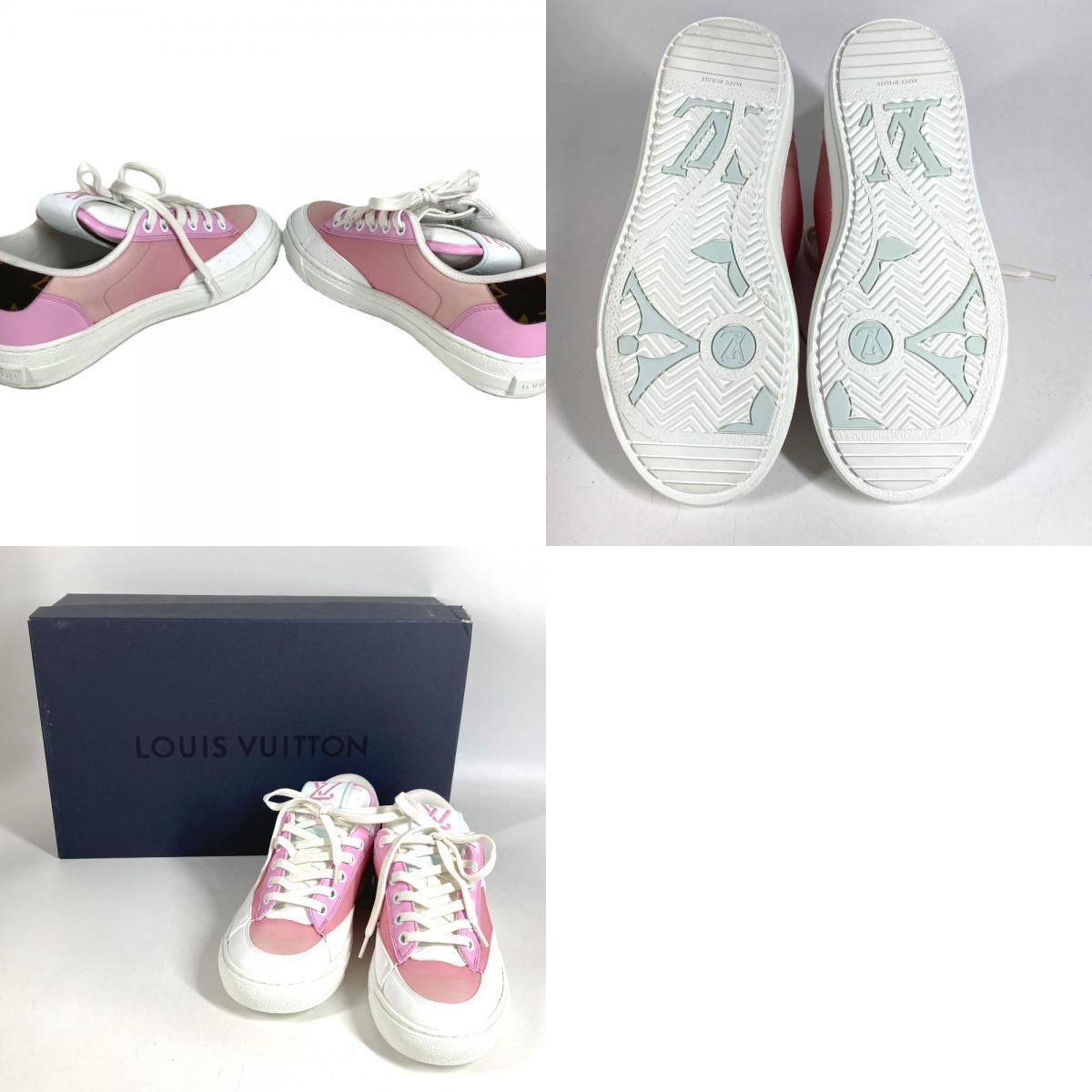 Louis Vuitton Sneakers Logo Lace Canvas Leather Pink — view 9