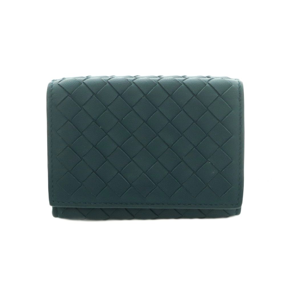Bottega Veneta Intrecciato Trifold Wallet Coin Purse Leather Deep Green Dark