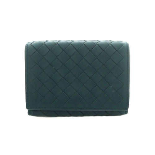 Bottega Veneta Intrecciato Trifold Wallet Coin Purse Leather Deep Green Dark
