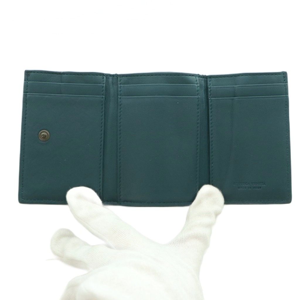 Bottega Veneta Intrecciato Trifold Wallet Coin Purse Leather Deep Green Dark — view 5