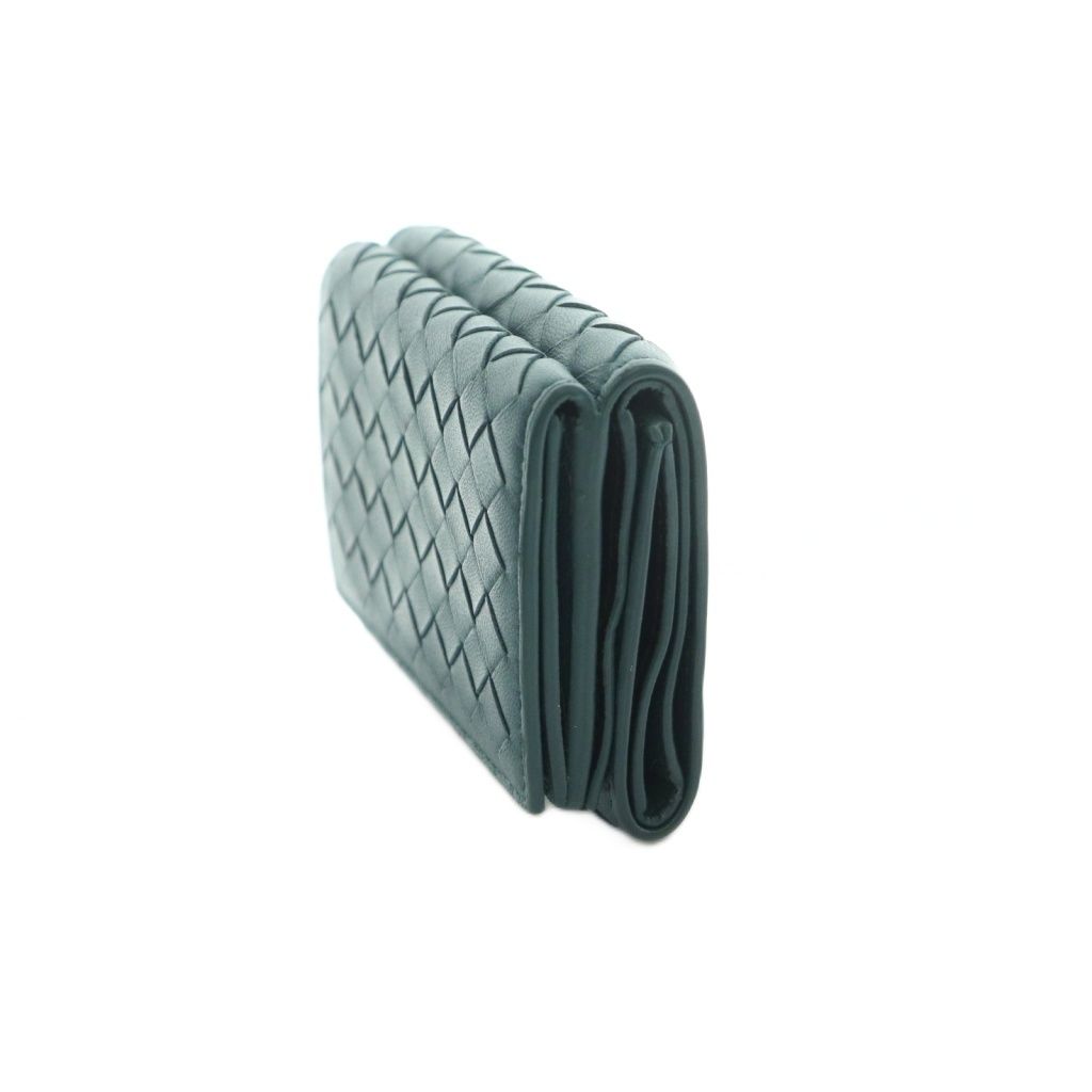 Bottega Veneta Intrecciato Trifold Wallet Coin Purse Leather Deep Green Dark — view 3