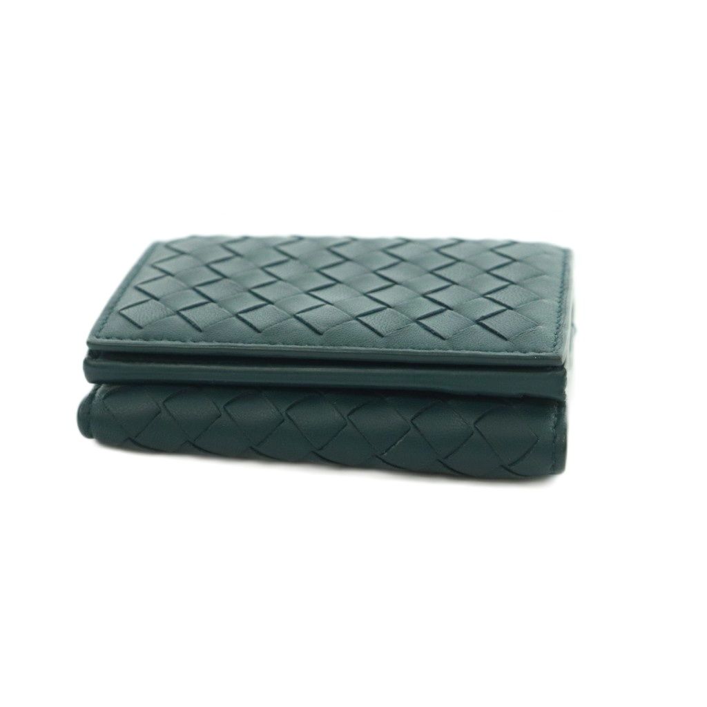 Bottega Veneta Intrecciato Trifold Wallet Coin Purse Leather Deep Green Dark — view 4