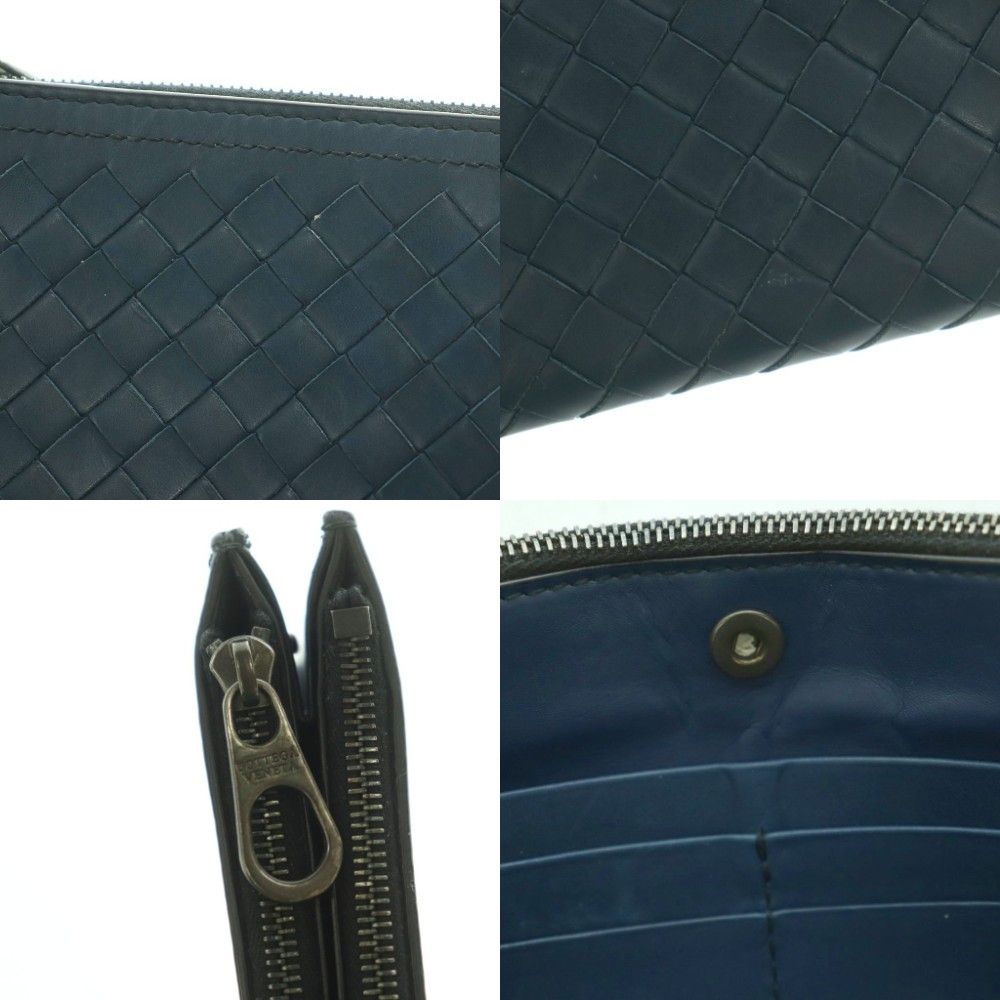 Bottega Veneta Wallet Coin Purse Intrecciato Leather Navy — view 9