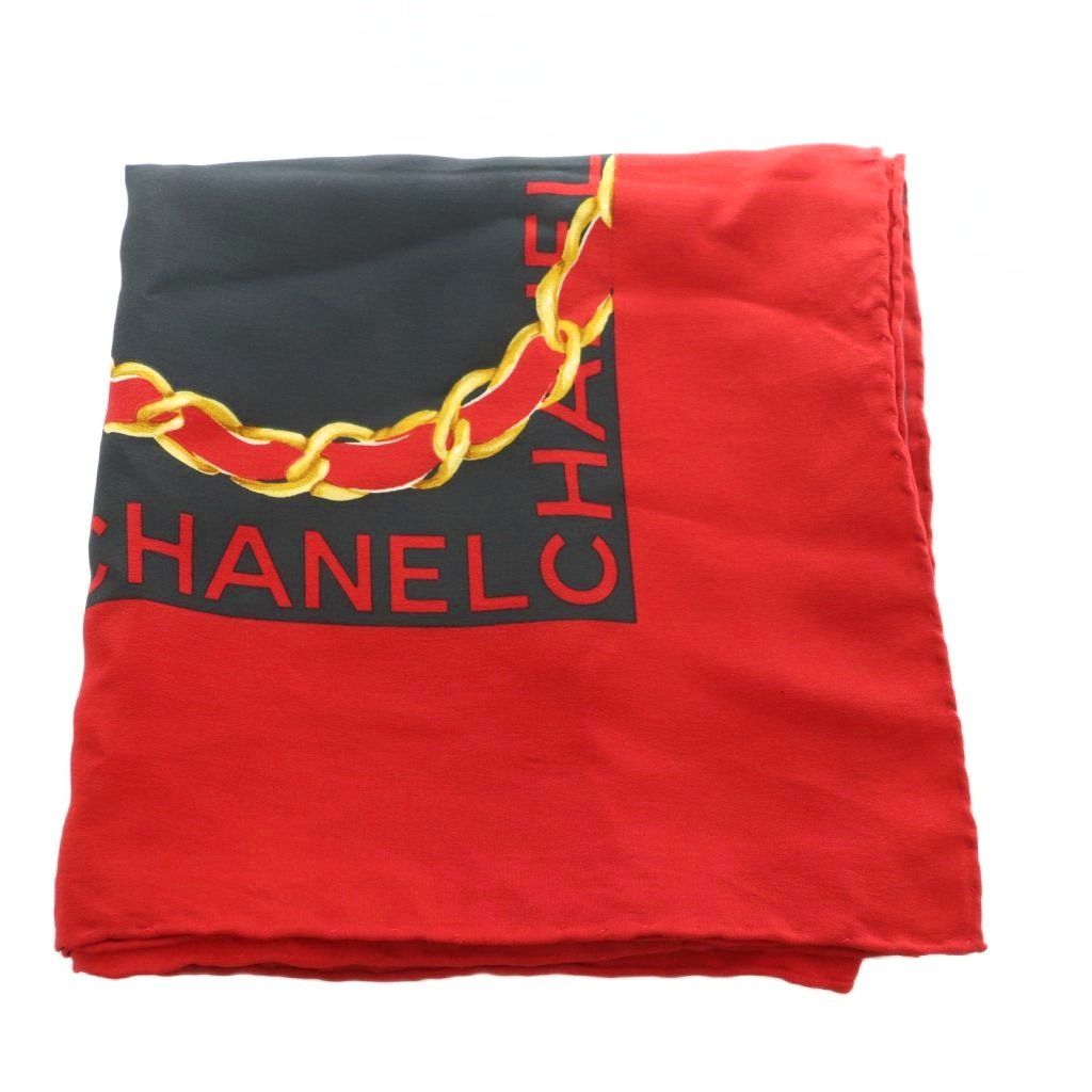 Chanel CC Logo Scarf All Over Silk Red Black — view 2