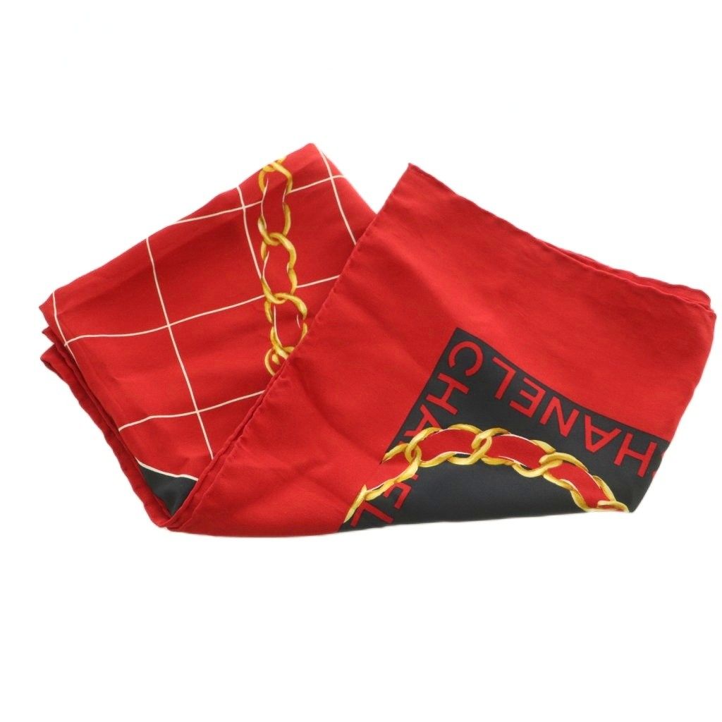 Chanel CC Logo Scarf All Over Silk Red Black — view 3
