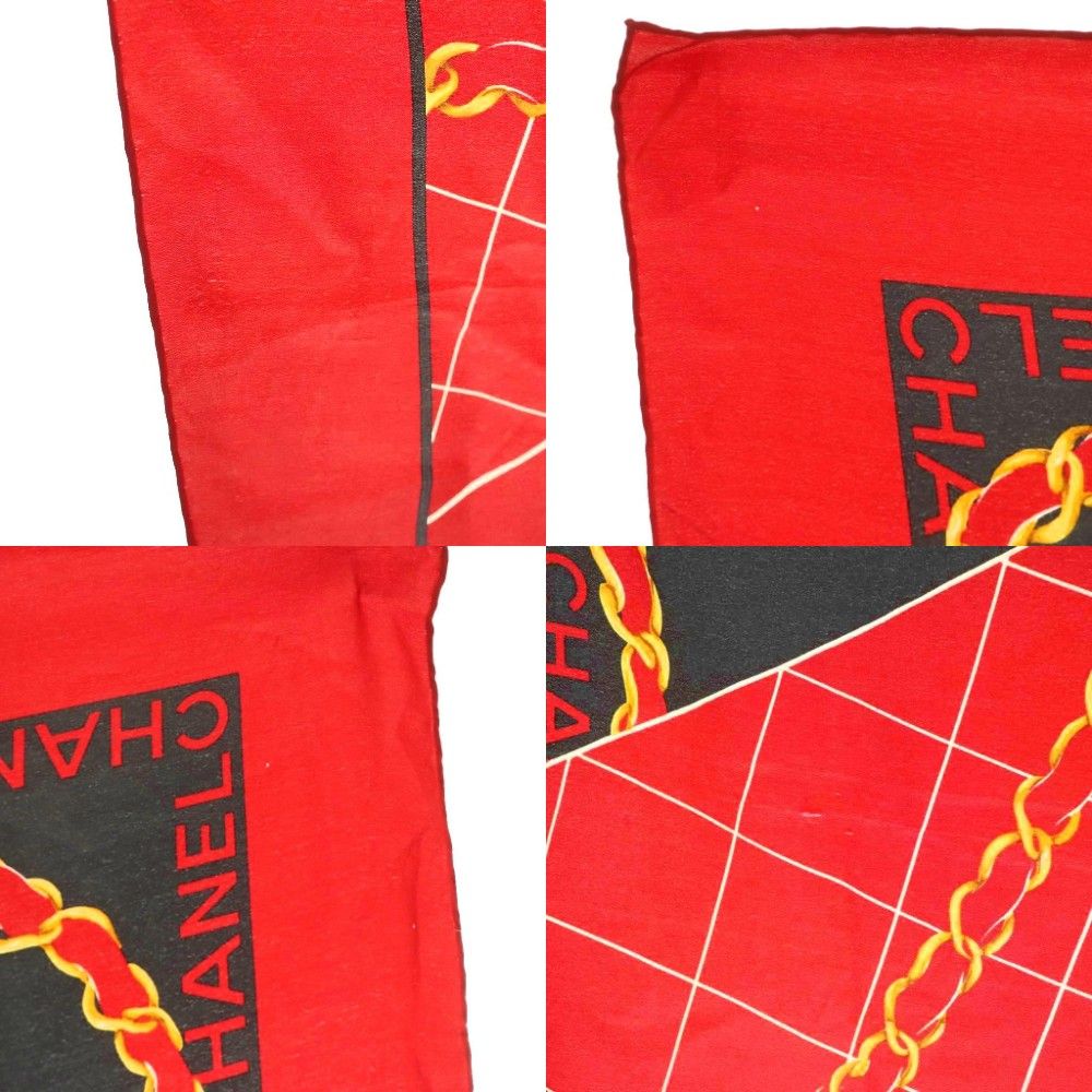 Chanel CC Logo Scarf All Over Silk Red Black — view 7