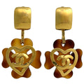 Chanel CC Logo Earrings Heart Clover Gold Plated Brown