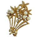 Dior Faux Pearl Brooch Ribbon Gold Plated