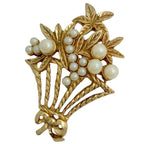 Dior Faux Pearl Brooch Ribbon Gold Plated
