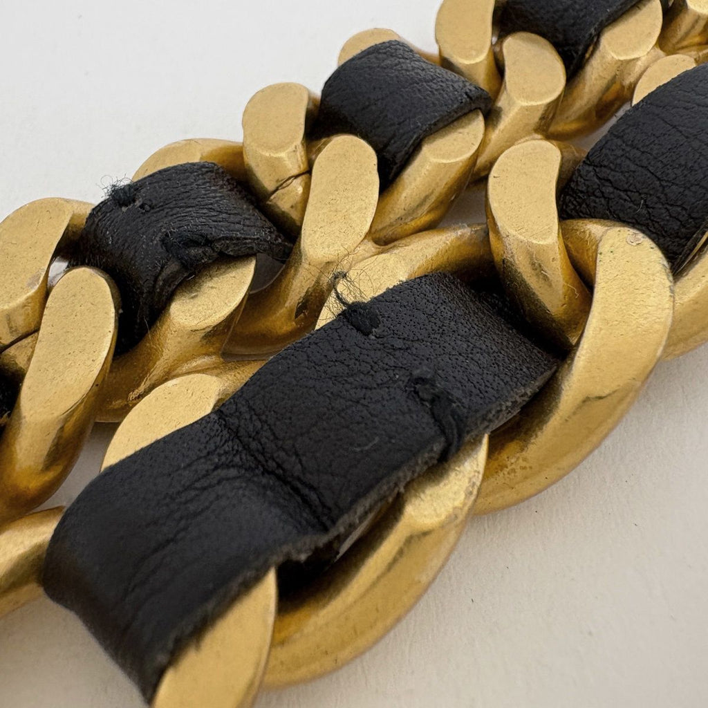 Chanel Double Chain Bracelet Leather Gold Black — view 5
