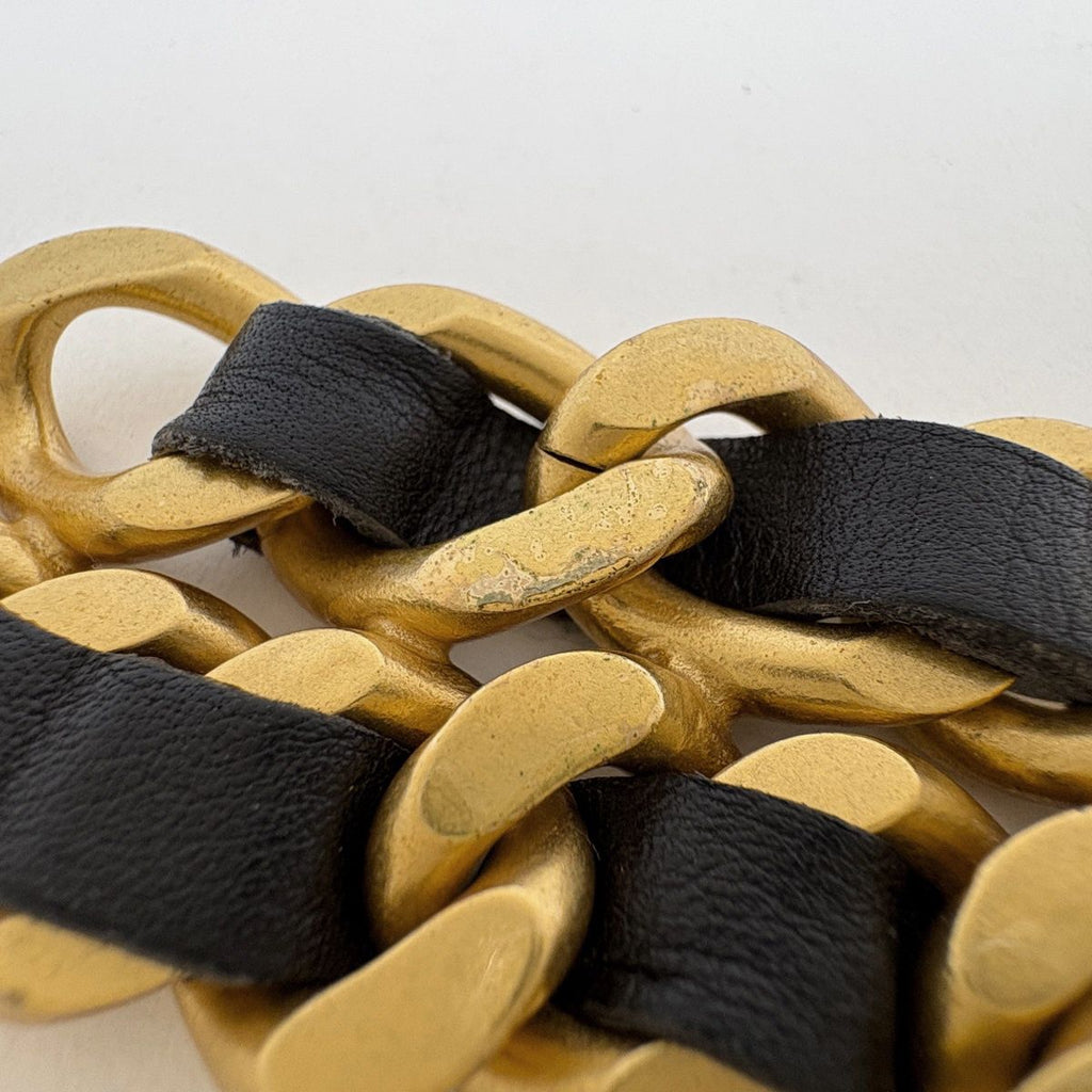 Chanel Double Chain Bracelet Leather Gold Black — view 6