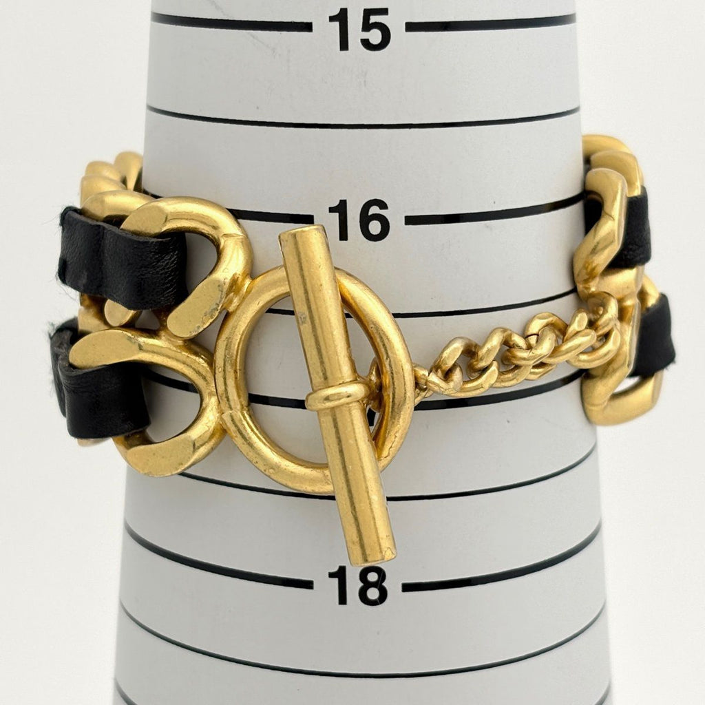 Chanel Double Chain Bracelet Leather Gold Black — view 7