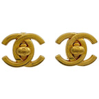Chanel CC Logo Earrings Turnlock Gold Plated