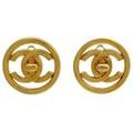 Chanel CC Logo Round Earrings Turnlock Gold Plated