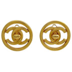 Chanel CC Logo Round Earrings Turnlock Gold Plated
