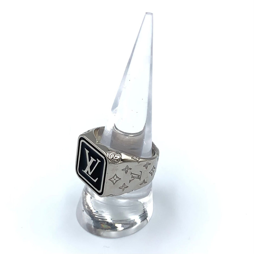 Louis Vuitton Bague Signature LV Metal Enamel Silver Black Ring — view 5