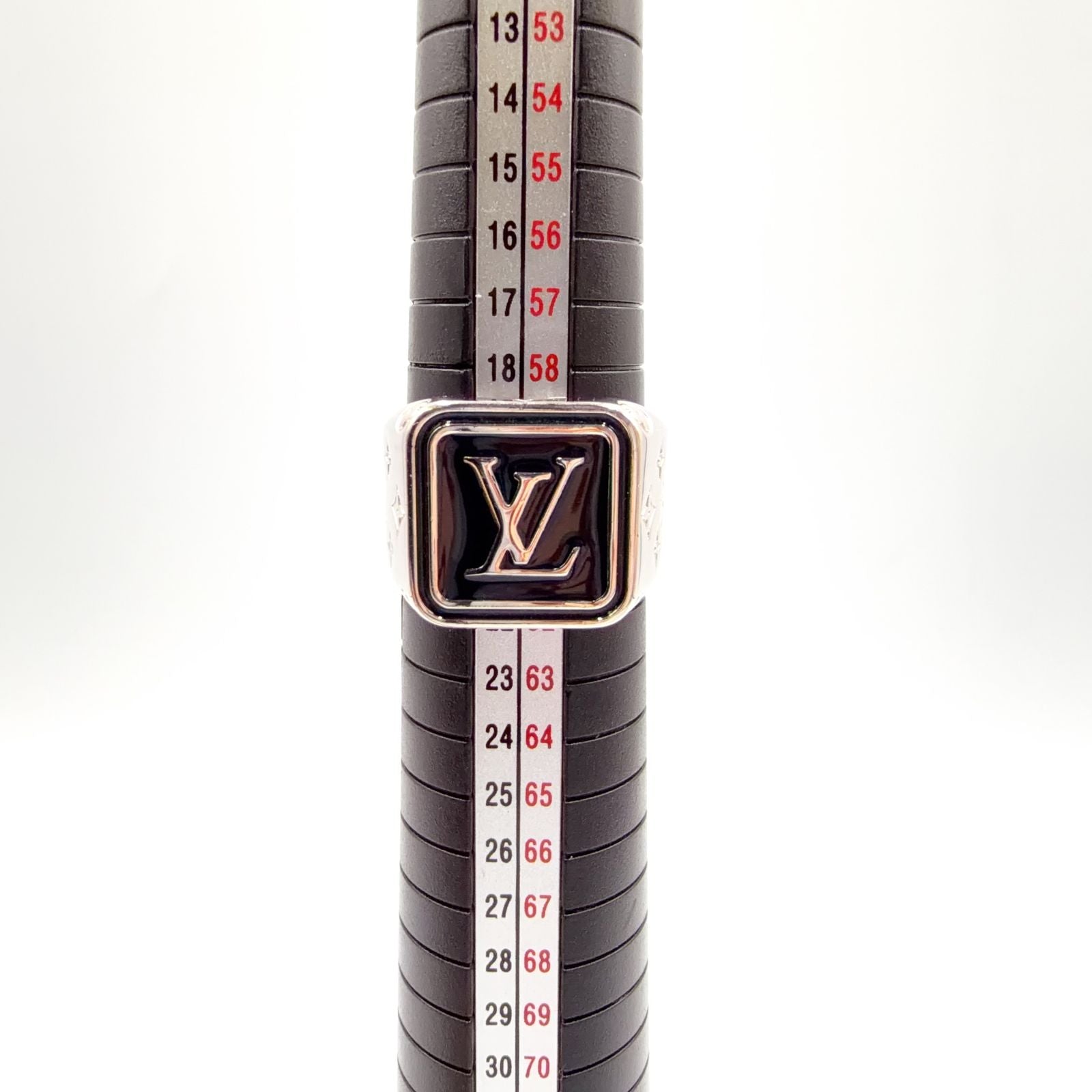 Louis Vuitton Bague Signature LV Metal Enamel Silver Black Ring — view 7
